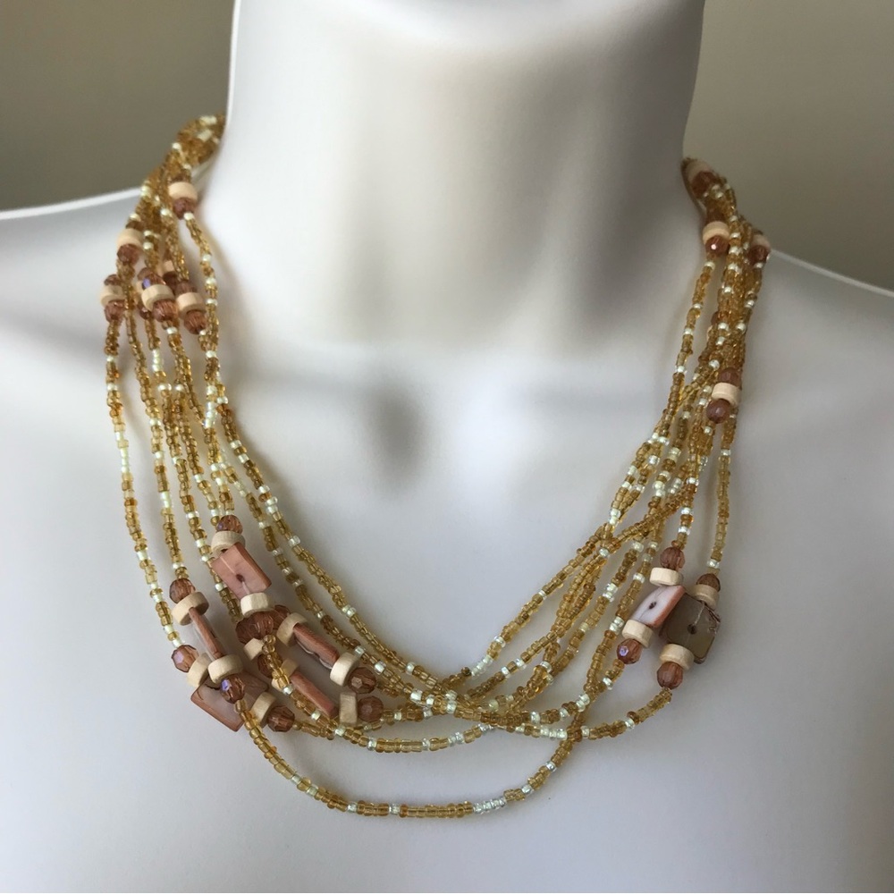 Neutral Tone Beaded Layered Necklace